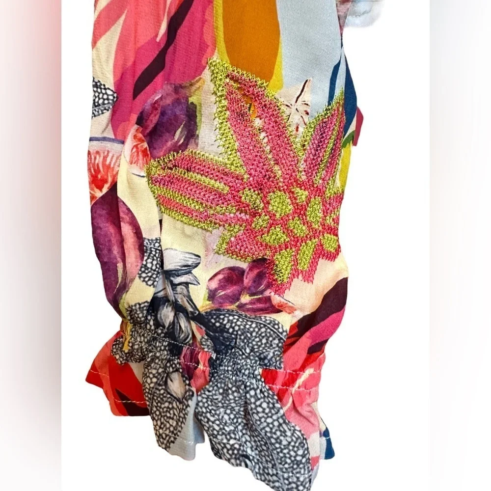 TAJ by Sabrina Crippa Baxeda Dress Fig & Florals Embroidered‎ Tiered Sz Medium - Picture 7 of 11